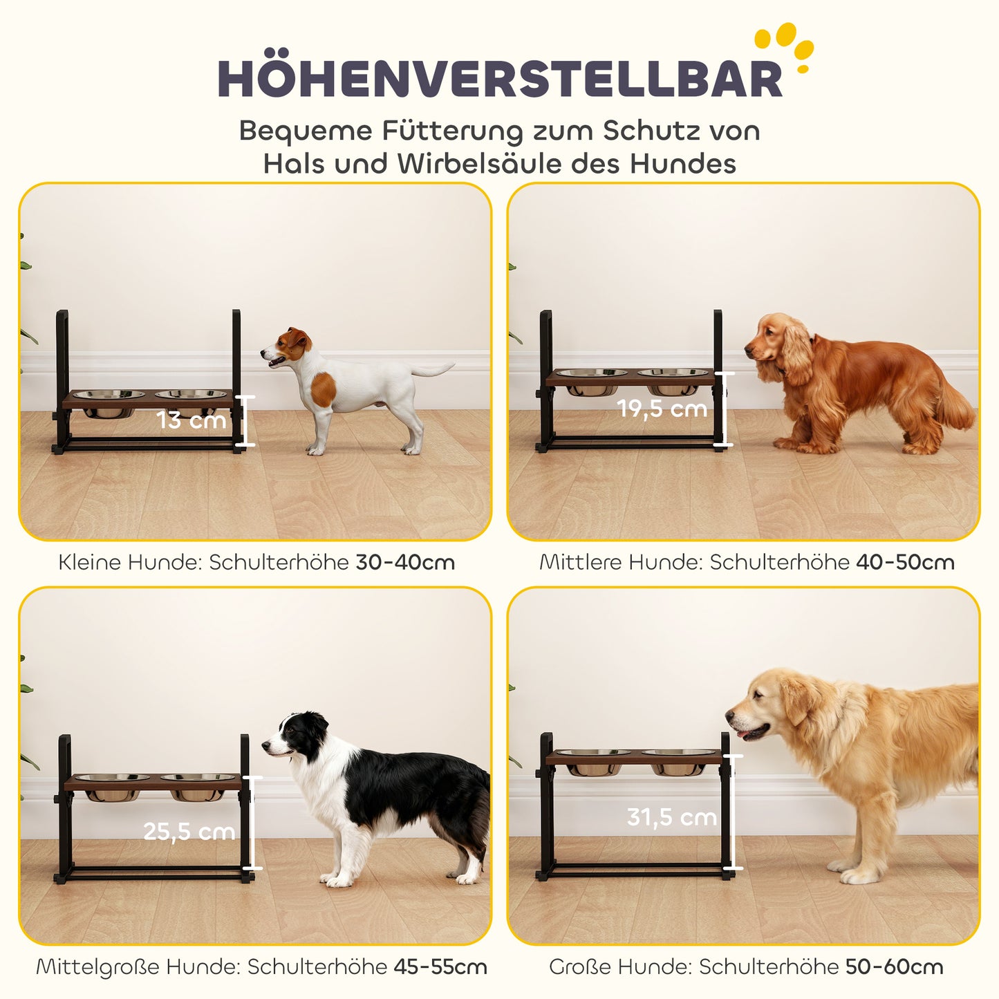 Hundenapf, höhenverstellbarer Edelstahl Futternapf mit Ständer